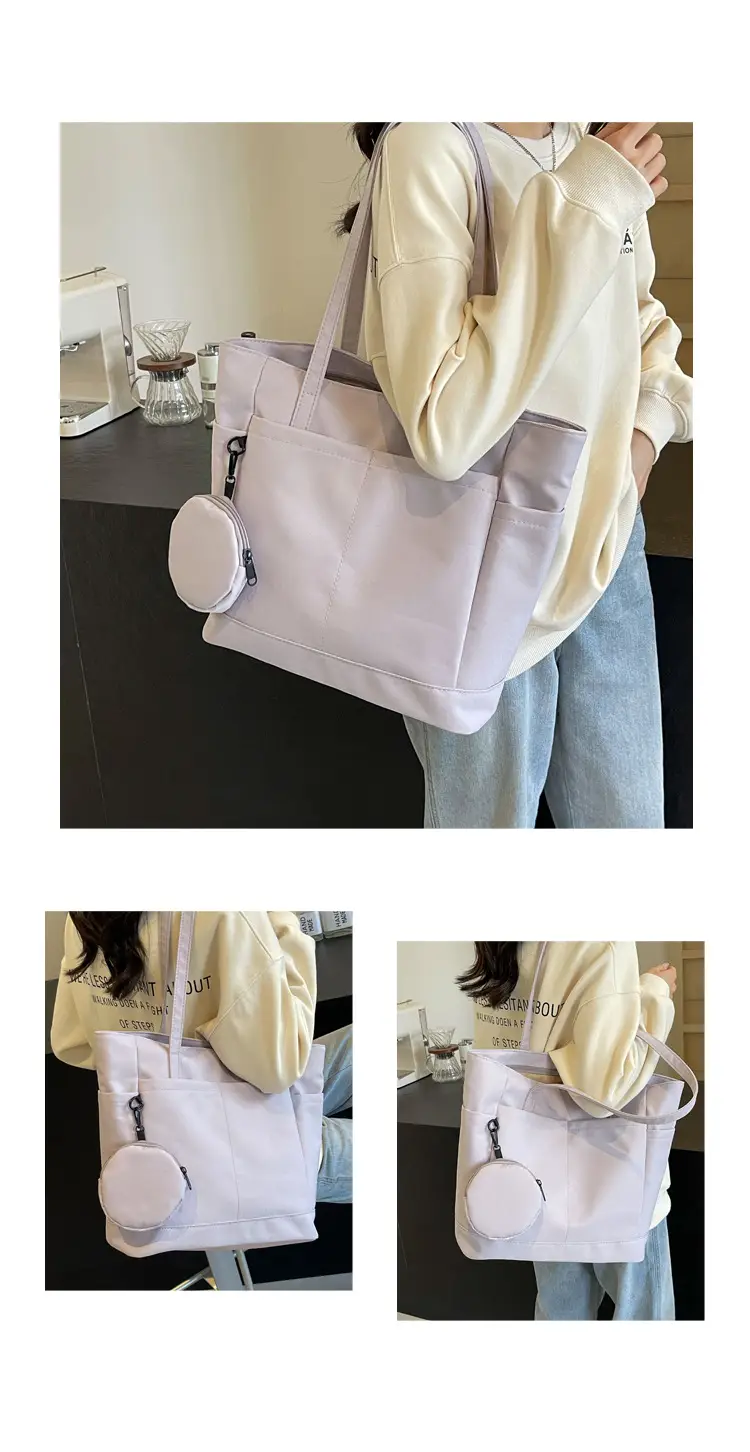Women's Large Capacity Nylon Shoulder Bag White — feature 12