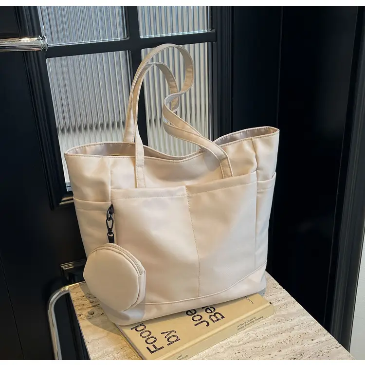 Women's Large Capacity Nylon Shoulder Bag White — feature 14