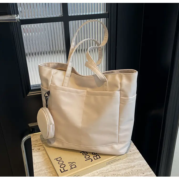 Women's Large Capacity Nylon Shoulder Bag White — feature 15