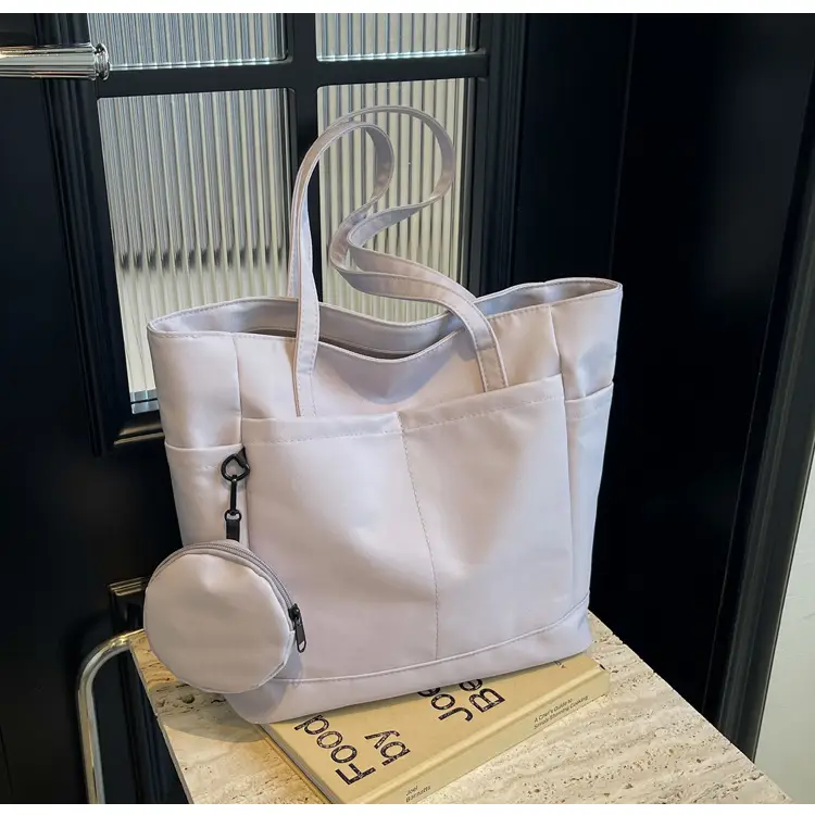 Women's Large Capacity Nylon Shoulder Bag White — feature 17