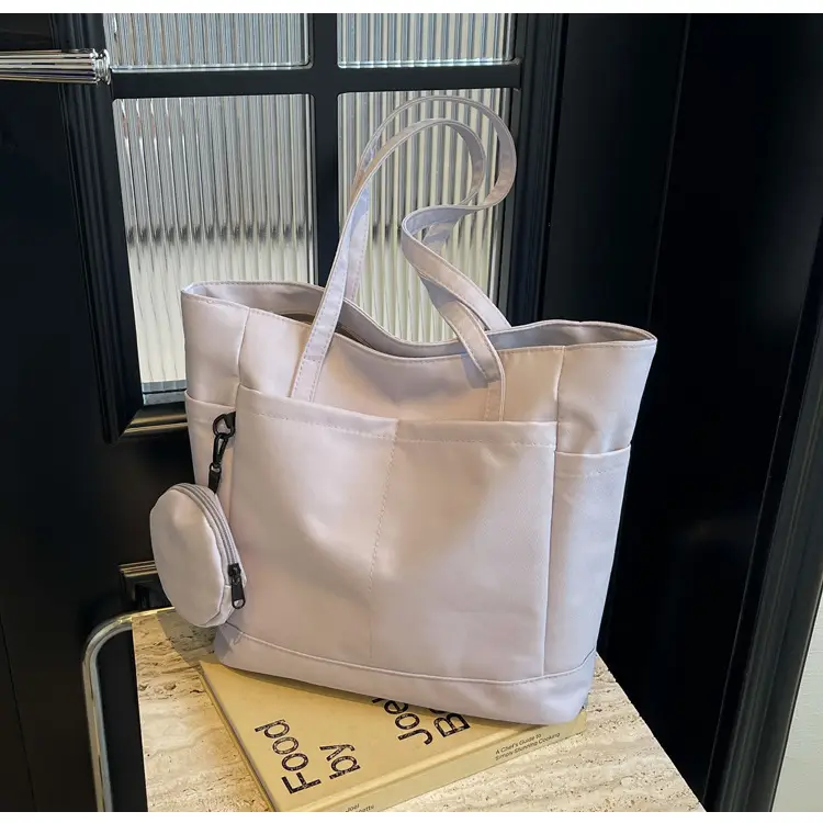 Women's Large Capacity Nylon Shoulder Bag White — feature 18