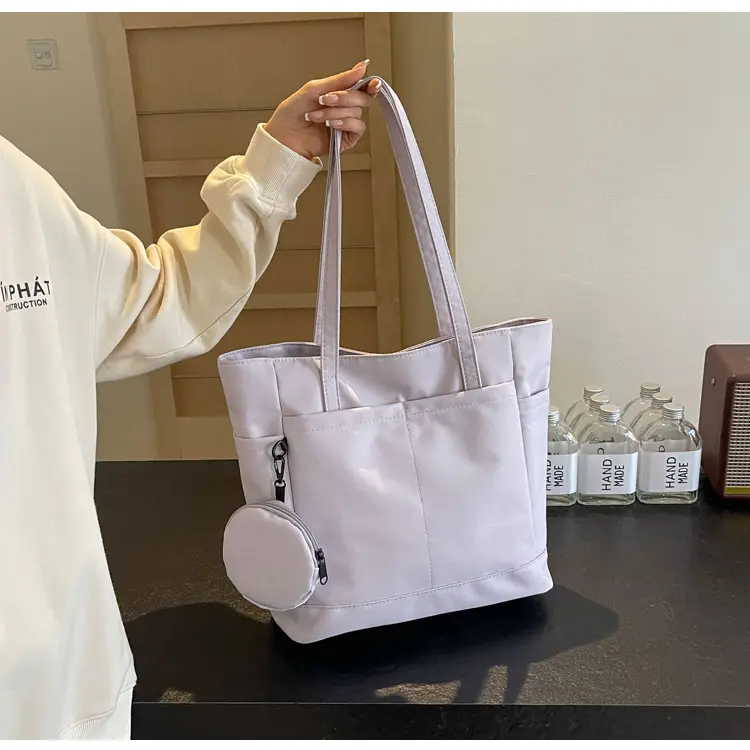 Women's Large Capacity Nylon Shoulder Bag White — feature 22