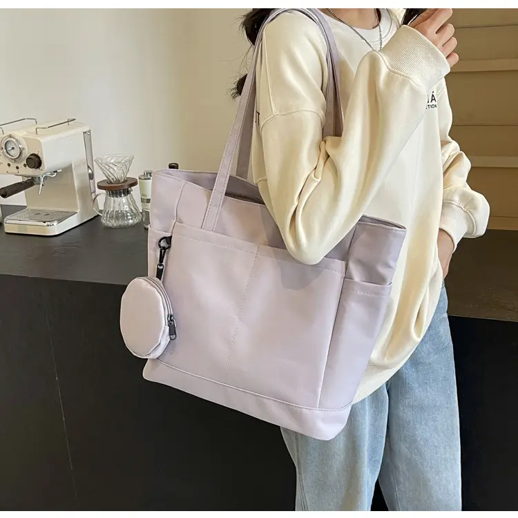 Women's Large Capacity Nylon Shoulder Bag White — feature 23