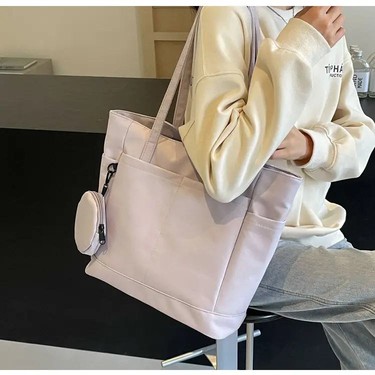 Women's Large Capacity Nylon Shoulder Bag White — feature 24