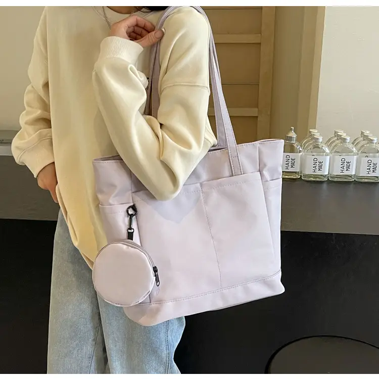 Women's Large Capacity Nylon Shoulder Bag White — feature 26