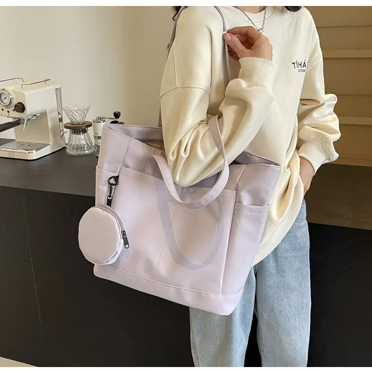 Women's Large Capacity Nylon Shoulder Bag White — feature 27