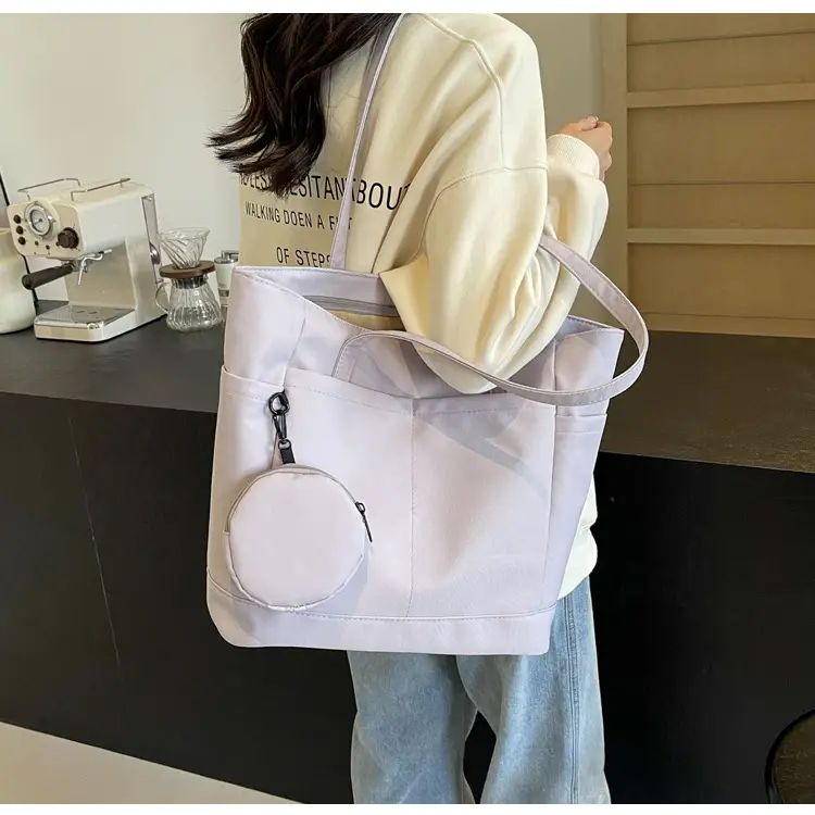 Women's Large Capacity Nylon Shoulder Bag White — feature 28