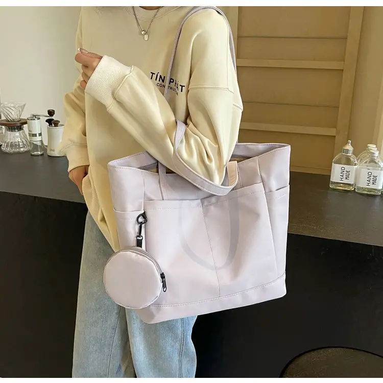 Women's Large Capacity Nylon Shoulder Bag White — feature 29