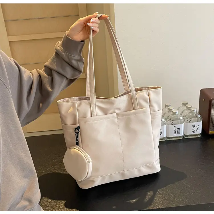 Women's Large Capacity Nylon Shoulder Bag White — feature 30