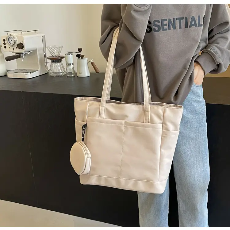 Women's Large Capacity Nylon Shoulder Bag White — feature 31