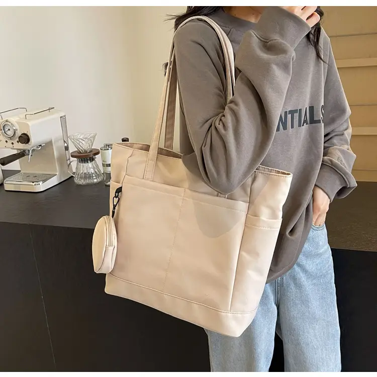 Women's Large Capacity Nylon Shoulder Bag White — feature 32