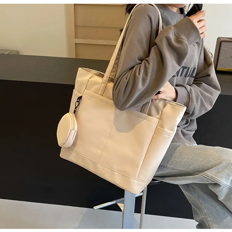 Women's Large Capacity Nylon Shoulder Bag White — feature 33