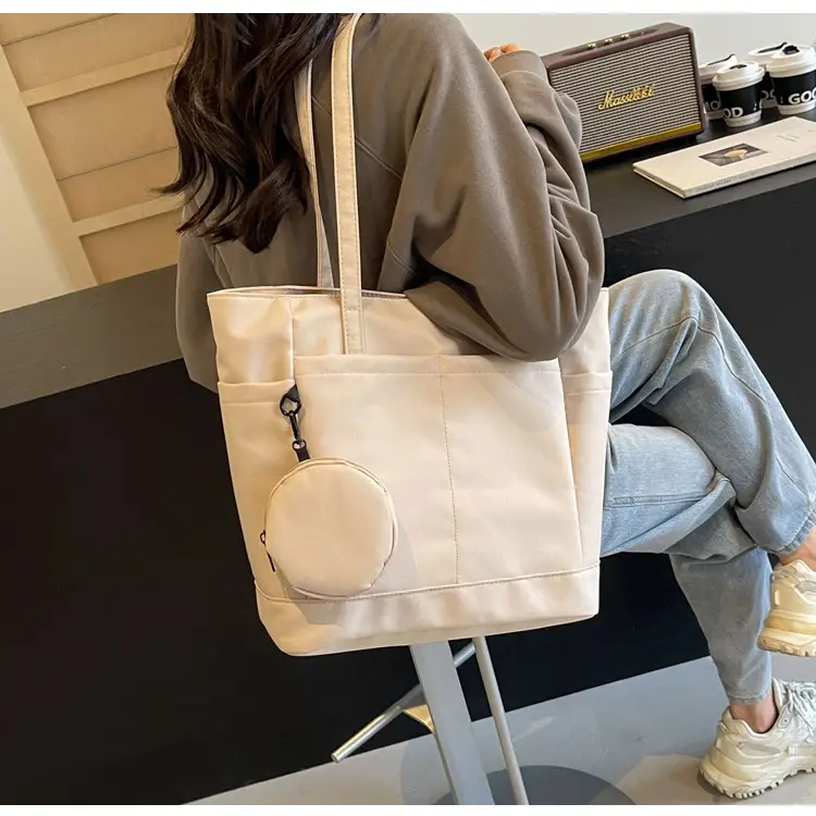 Women's Large Capacity Nylon Shoulder Bag White — feature 34