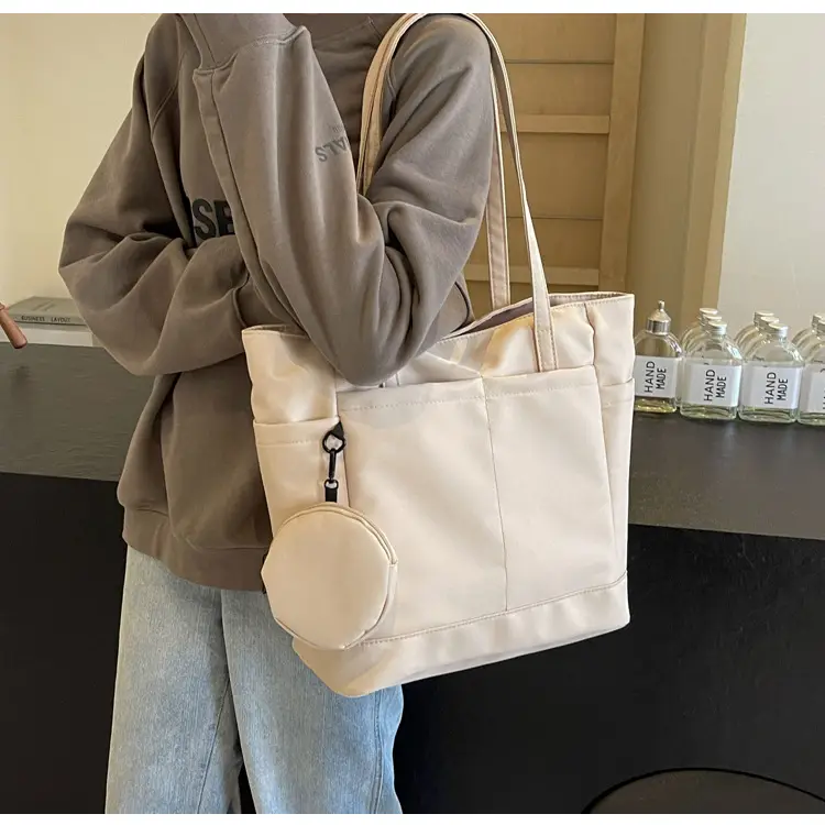 Women's Large Capacity Nylon Shoulder Bag White — feature 35