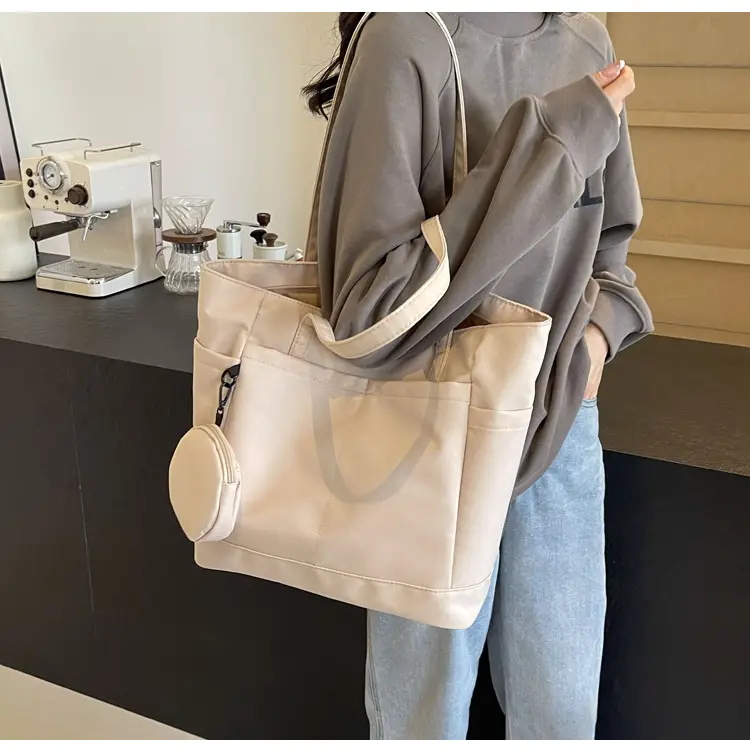 Women's Large Capacity Nylon Shoulder Bag White — feature 36