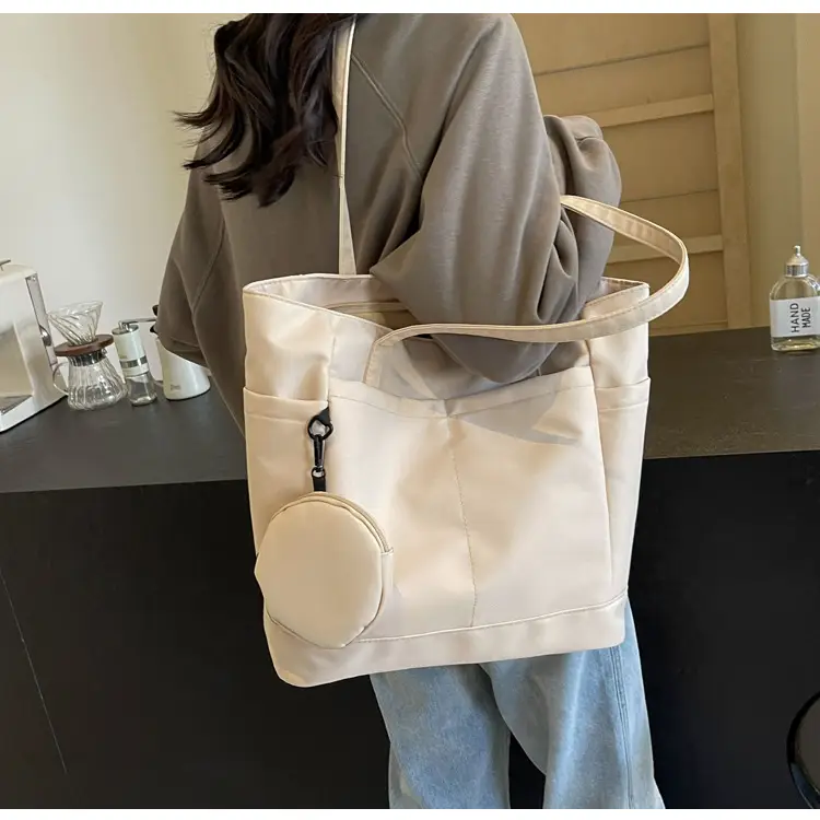 Women's Large Capacity Nylon Shoulder Bag White — feature 37