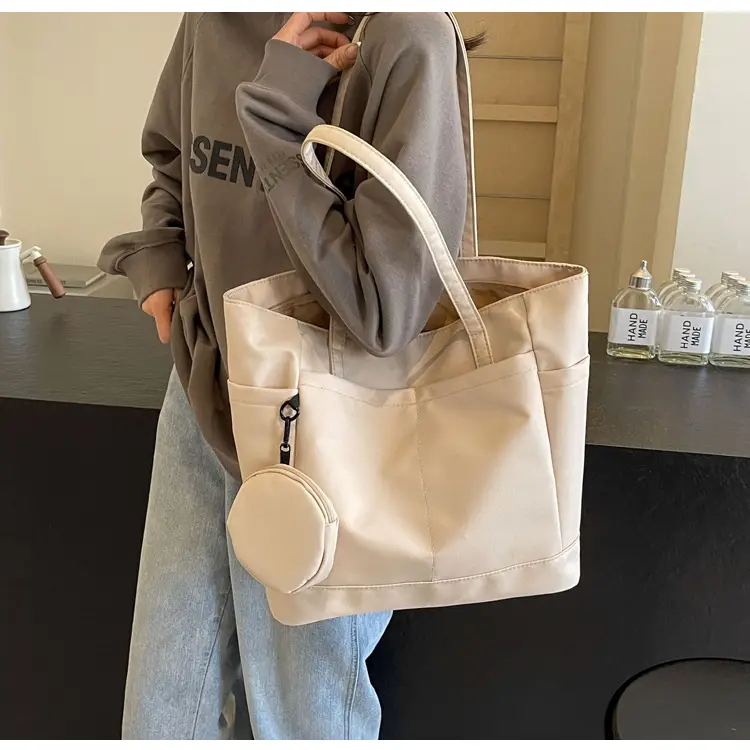 Women's Large Capacity Nylon Shoulder Bag White — feature 38