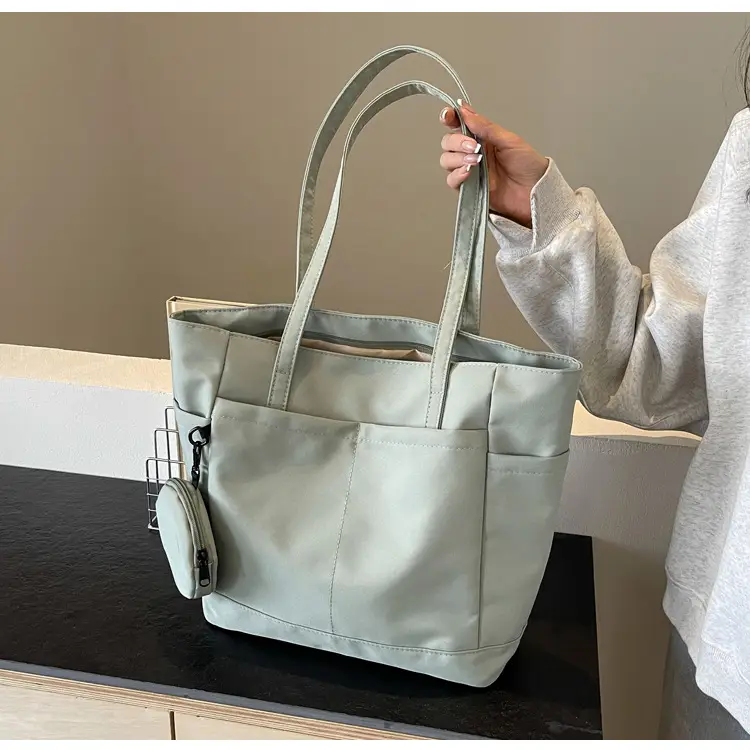 Women's Large Capacity Nylon Shoulder Bag White — feature 45