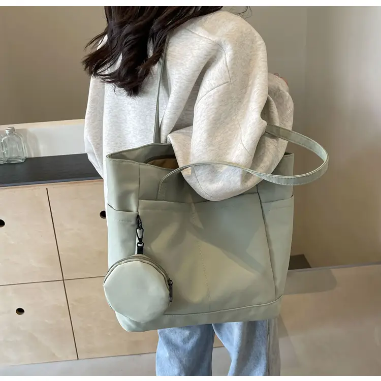Women's Large Capacity Nylon Shoulder Bag White — feature 48