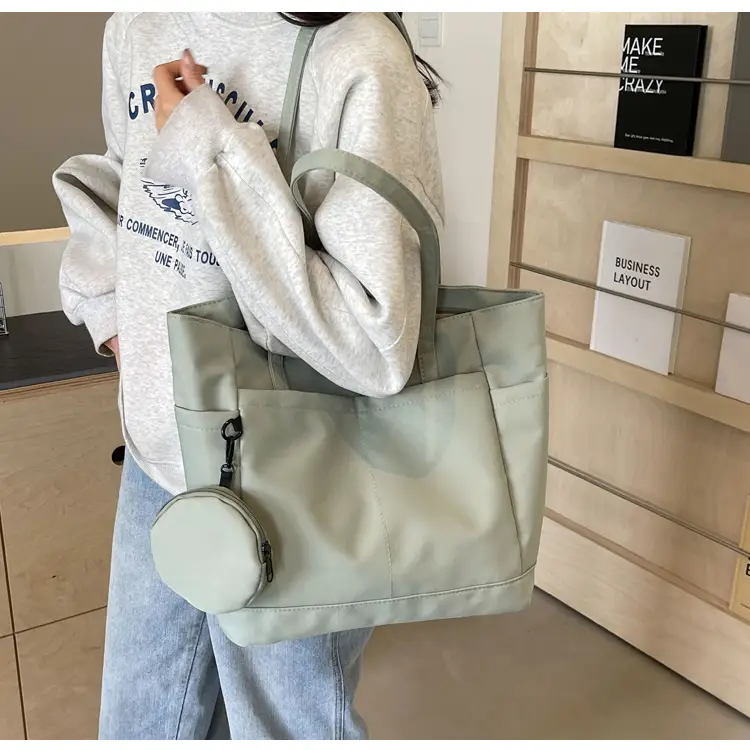Women's Large Capacity Nylon Shoulder Bag White — feature 49