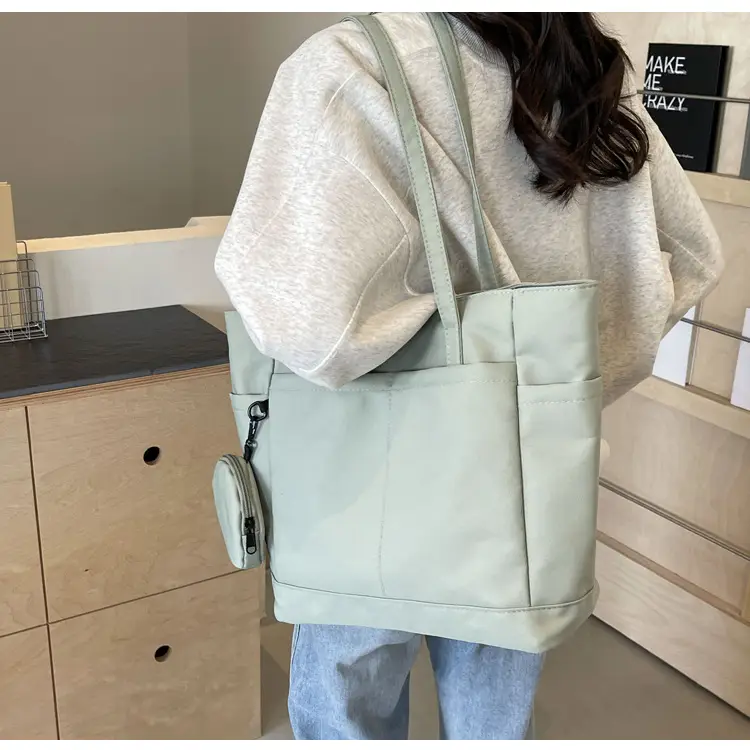 Women's Large Capacity Nylon Shoulder Bag White — feature 50