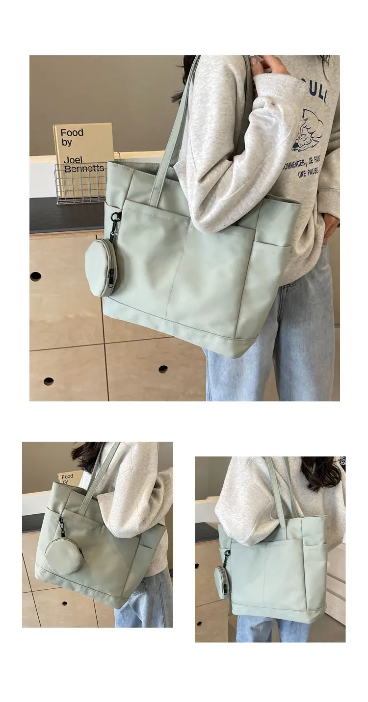 Women's Large Capacity Nylon Shoulder Bag White — feature 9