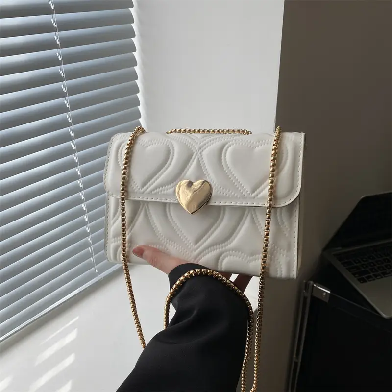 White Chain Embroidered Shoulder Bag for Women - Image 6