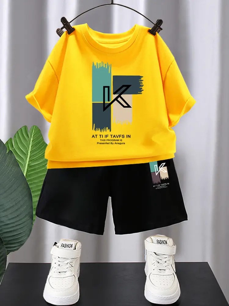 Kids Red Graphic T-Shirt & Black Shorts Set