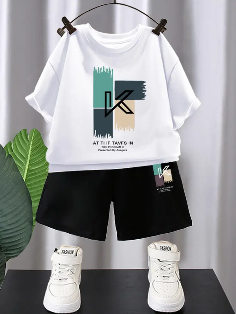 Kids Red Graphic T-Shirt & Black Shorts Set - Image 9