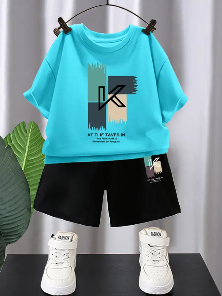 Kids Red Graphic T-Shirt & Black Shorts Set - Image 10