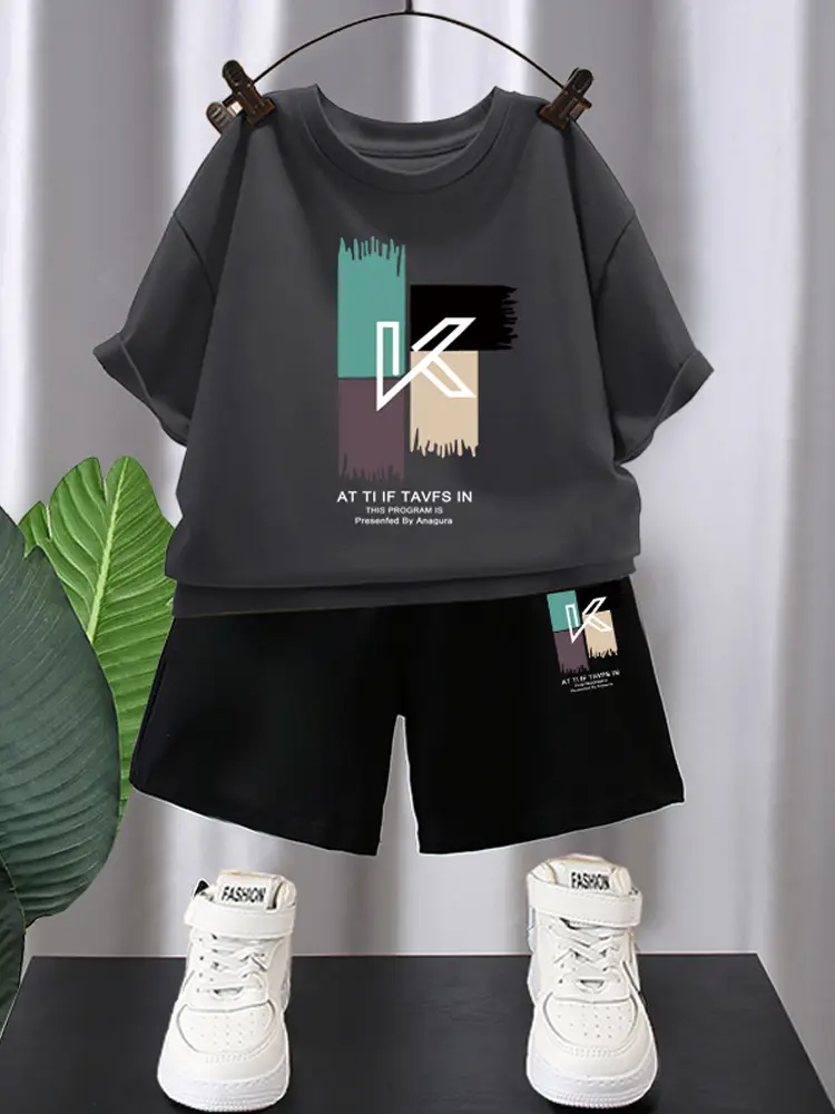 Kids Red Graphic T-Shirt & Black Shorts Set - Image 12