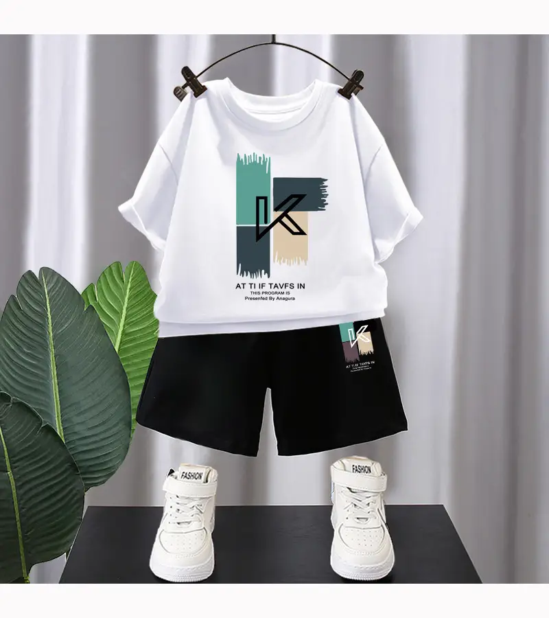 Kids Red Graphic T-Shirt & Black Shorts Set — feature 10