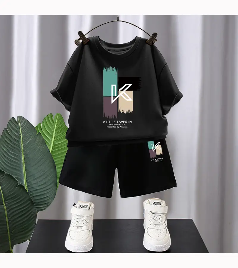 Kids Red Graphic T-Shirt & Black Shorts Set — feature 11
