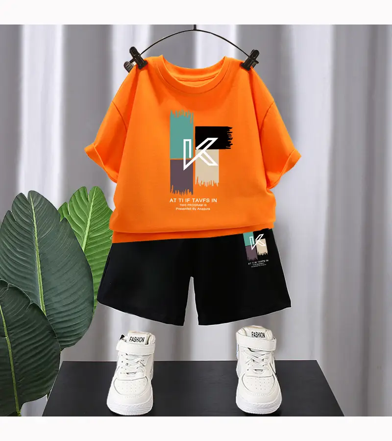 Kids Red Graphic T-Shirt & Black Shorts Set — feature 12