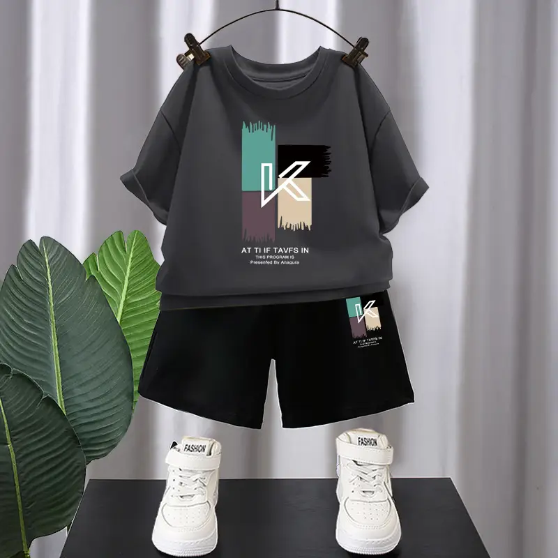 Kids Red Graphic T-Shirt & Black Shorts Set - Image 5