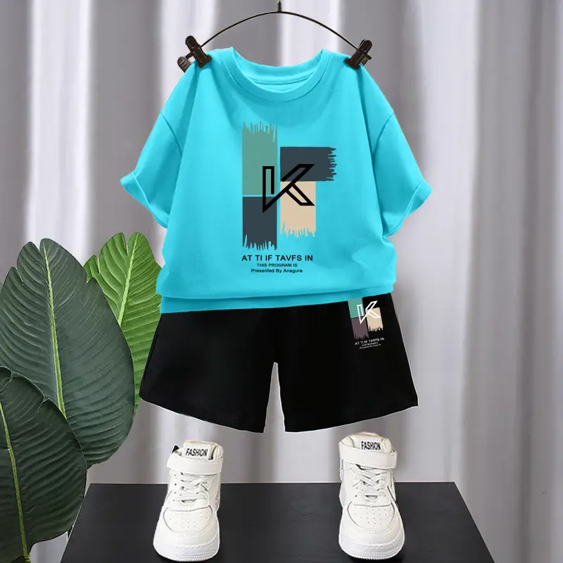 Kids Red Graphic T-Shirt & Black Shorts Set - Image 6