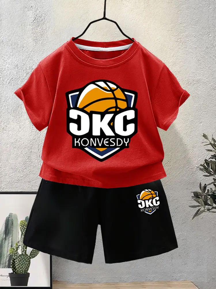 Kids Red KNG Graphic T-Shirt Shorts Set Summer 2024