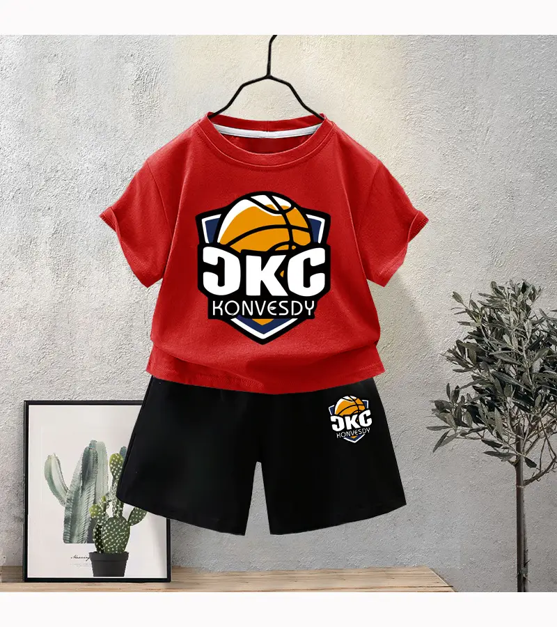Kids Red KNG Graphic T-Shirt Shorts Set Summer 2024 — feature 12
