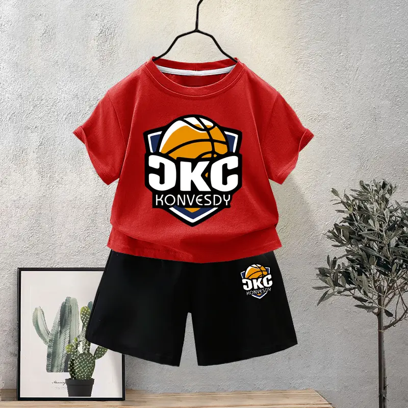 Kids Red KNG Graphic T-Shirt Shorts Set Summer 2024