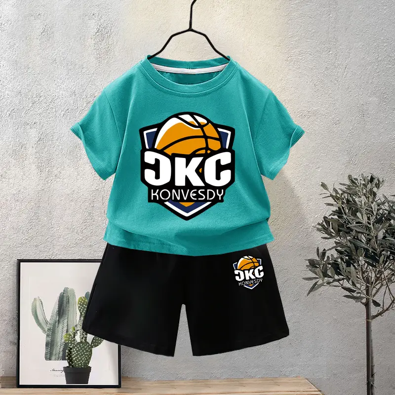 Kids Red KNG Graphic T-Shirt Shorts Set Summer 2024