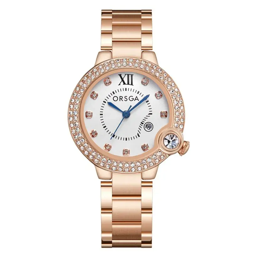 ORSGA Women's Rose Gold Diamond Watch with Balloon Calendar