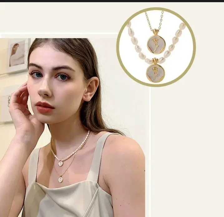 French Elegant Pearl Necklace with Vintage Rose Gold Pendant — feature 3