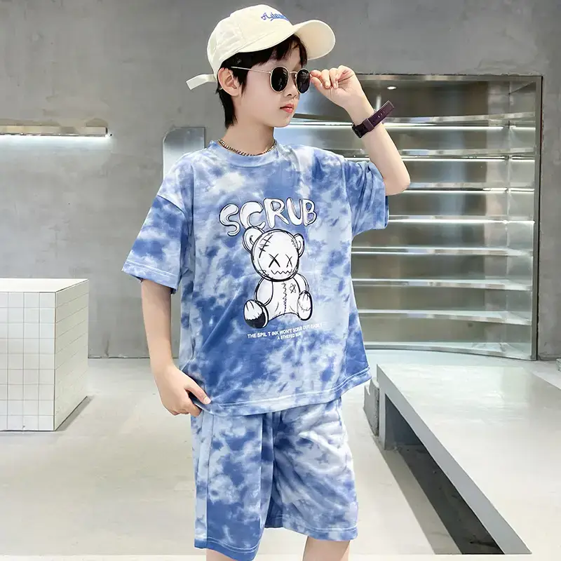 Boys Blue Tie-Dye T-Shirt & Shorts Set - Image 2