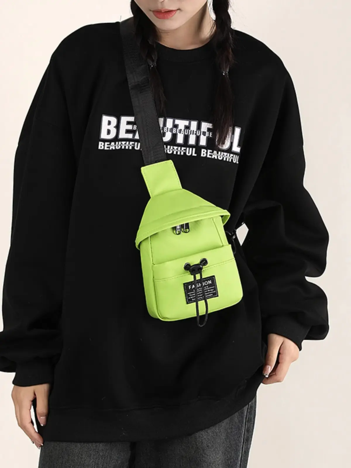 Women's Black Nylon Chest Bag with Adjustable Strap - Image 8