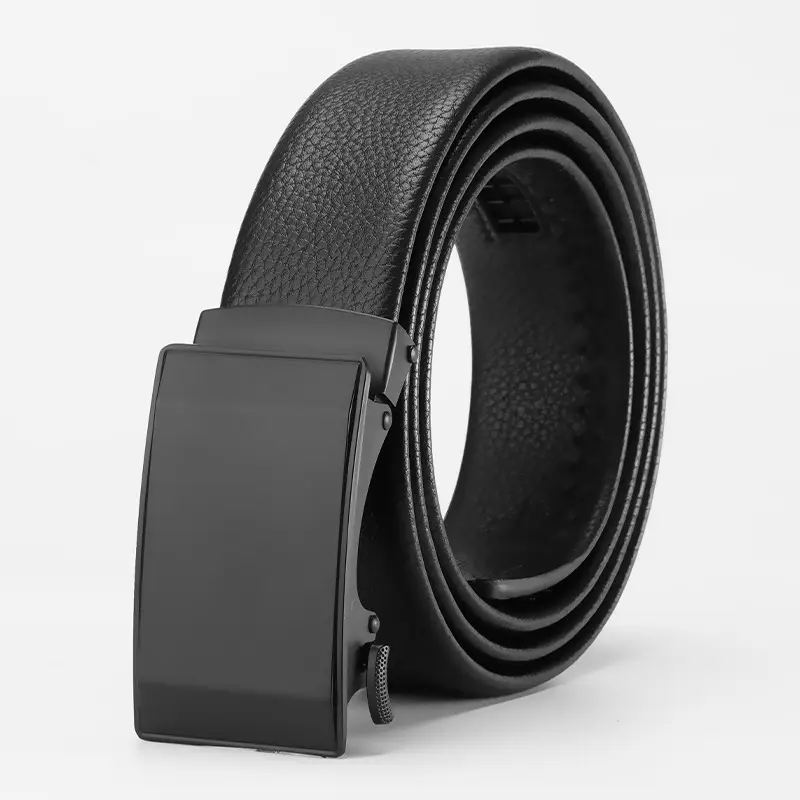 Men's Black Leather Belt with Automatic Buckle
