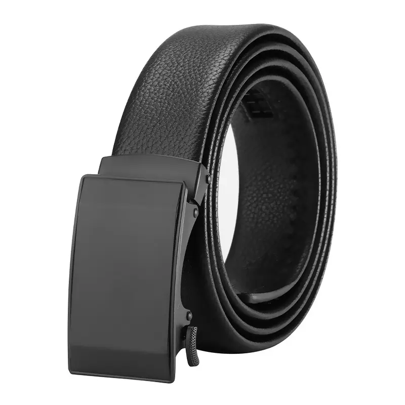 Men's Black Leather Belt with Automatic Buckle