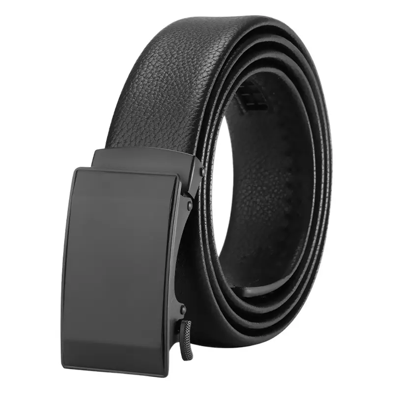 Men's Black Leather Belt with Automatic Buckle
