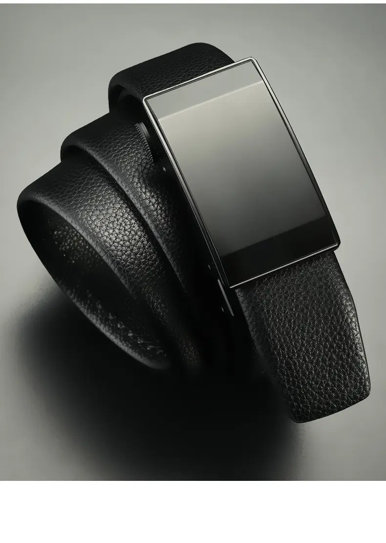 Men's Black Leather Belt with Automatic Buckle — feature 13