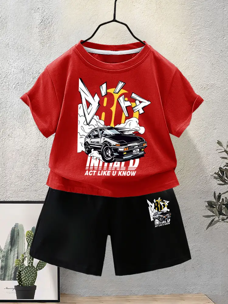 Blue Motorcycle Graphic Boys T-Shirt Shorts Set 2024 - Image 9