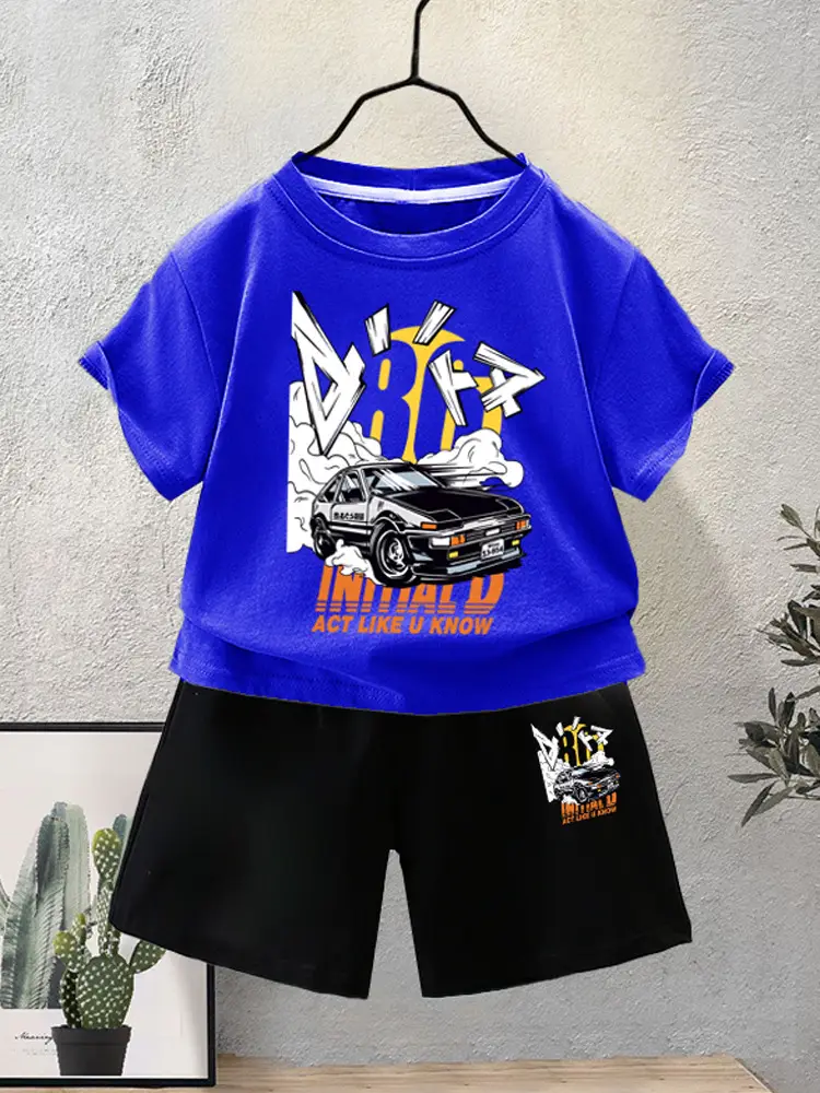 Blue Motorcycle Graphic Boys T-Shirt Shorts Set 2024 - Image 11